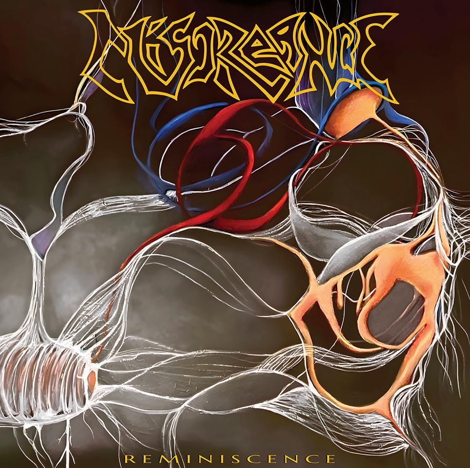 Miscreance — Reminiscence album cover featuring surreal orange and blue organic forms with white threads