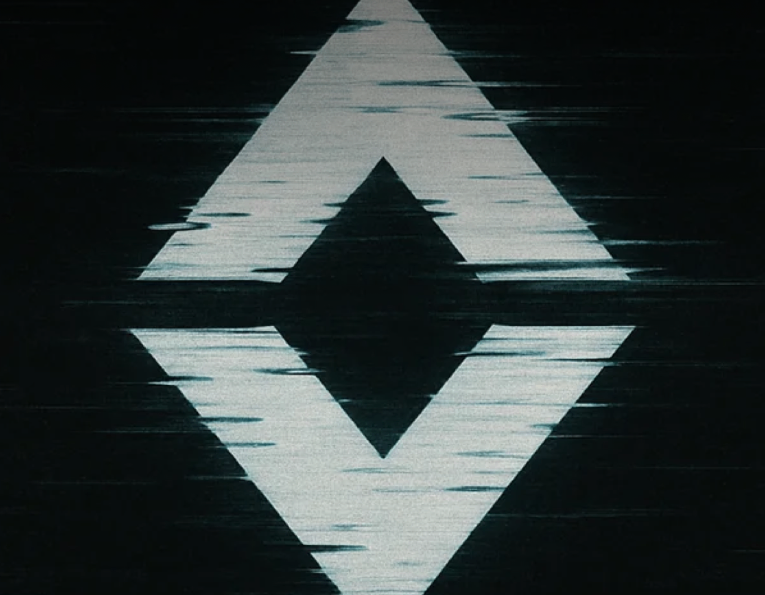 AENYR official diamond sigil — silver-white glitched symbol on black