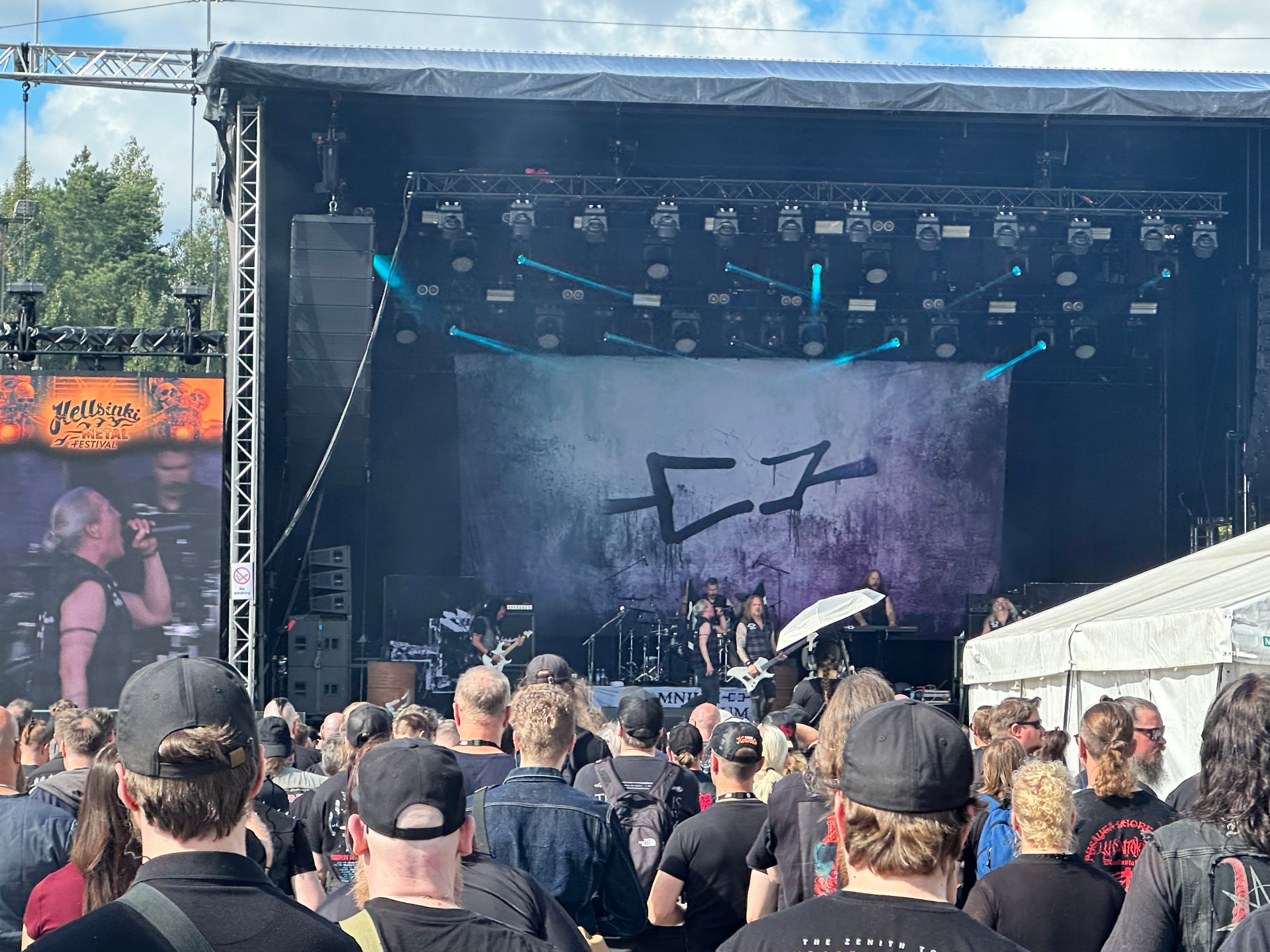 Omnium Gatherum — Finnish melodic death metal on the main stage. Omnium Gatherum on the Hellsinki Metal Festival 2026 main stage with a packed daytime crowd