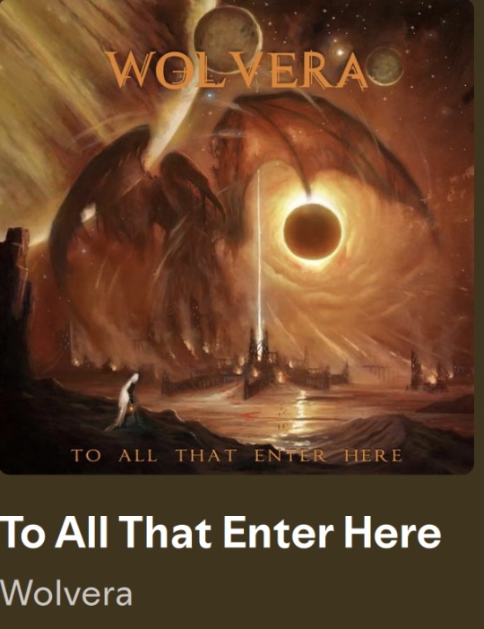 Wolvera — To All That Enter Here EP cover art depicting a winged figure and eclipse over a desert city
