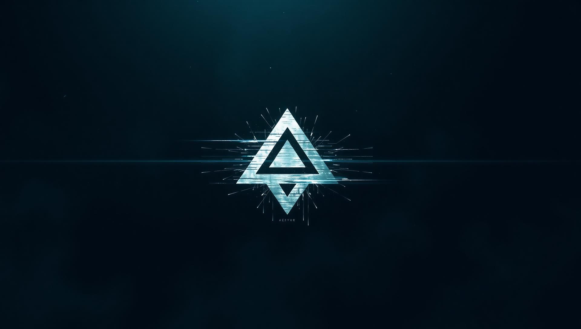 AENYR — cinematic diamond sigil with glitch distortion in a dark atmospheric void